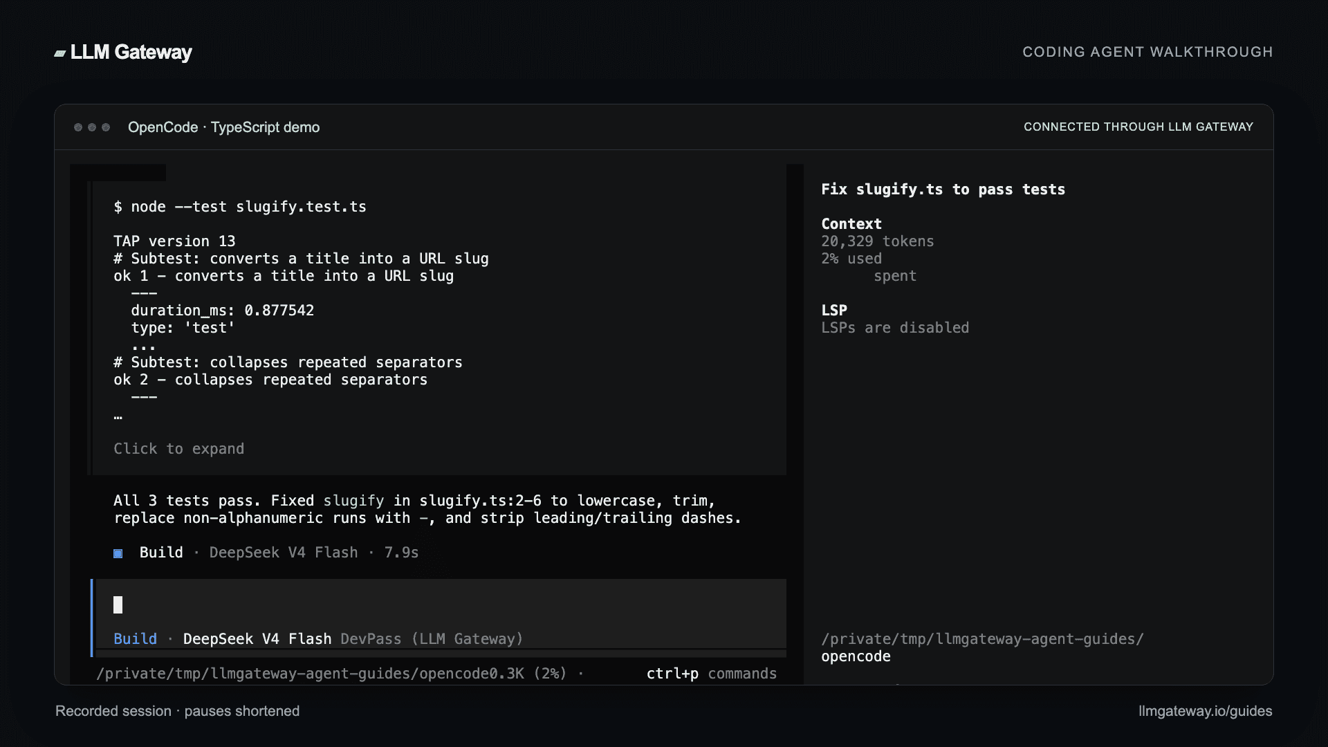 OpenCode completing the coding task through PassingRight