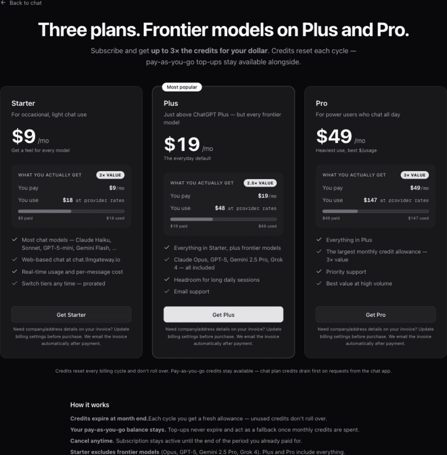 Lounge membership pricing with Starter, Plus, and Pro tiers
