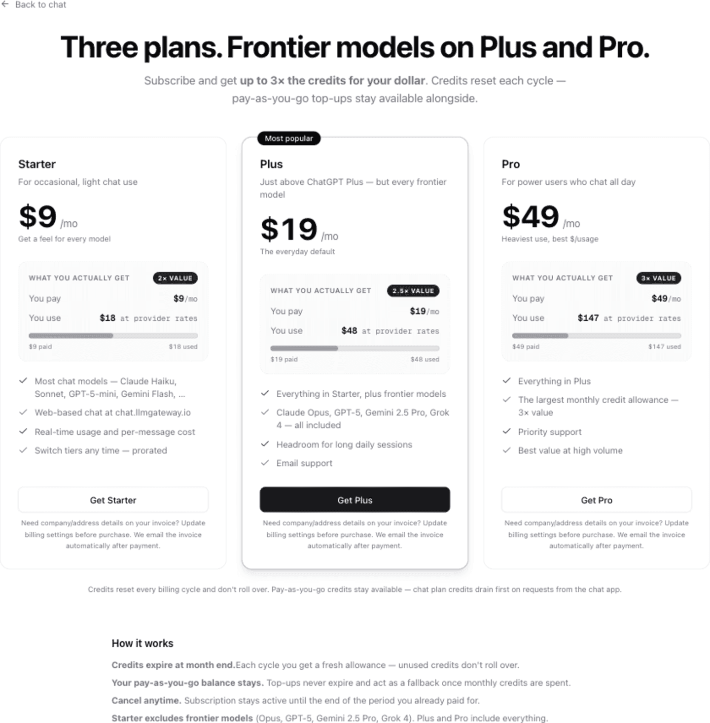 Lounge membership pricing with Starter, Plus, and Pro tiers