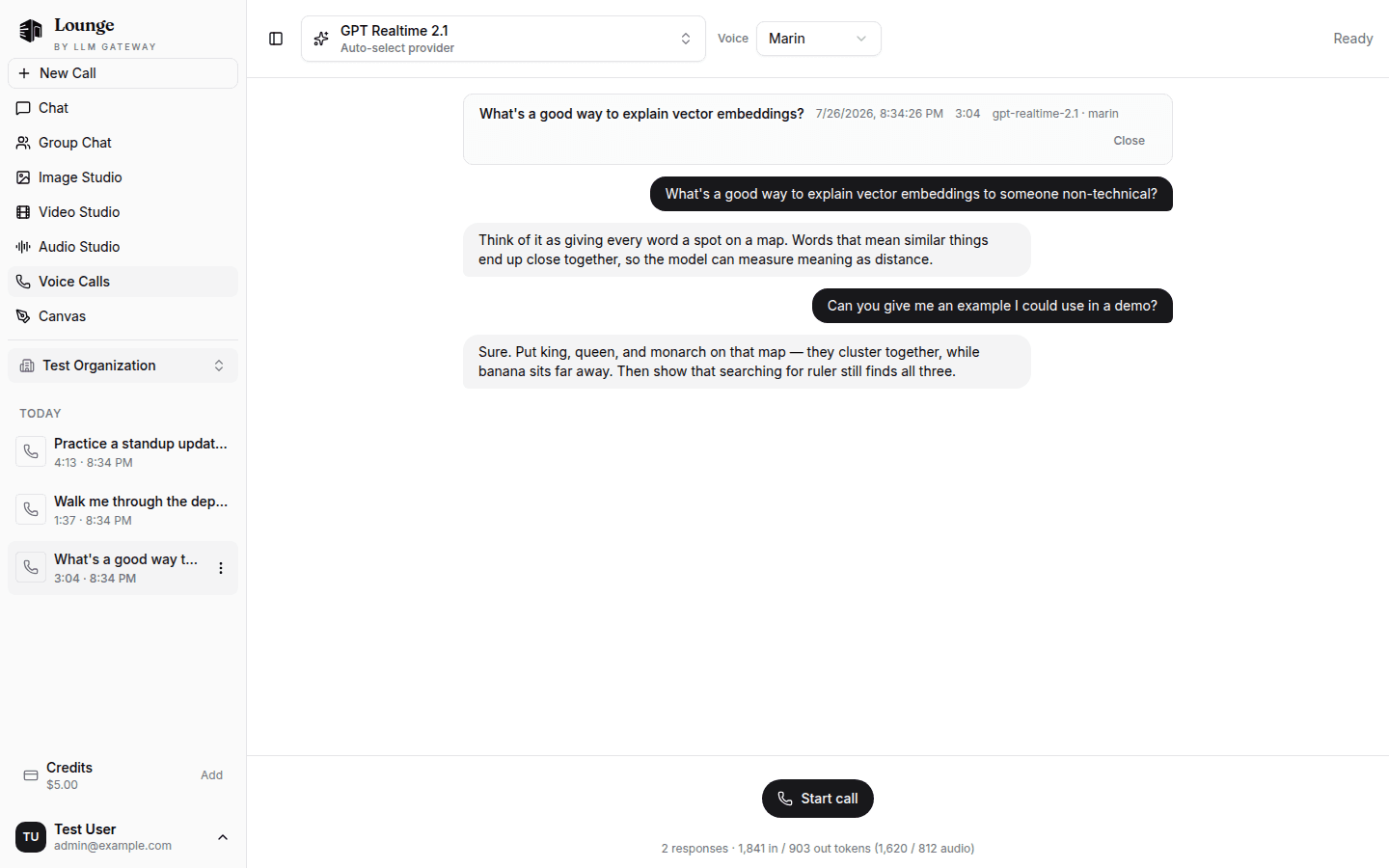 A saved voice call transcript