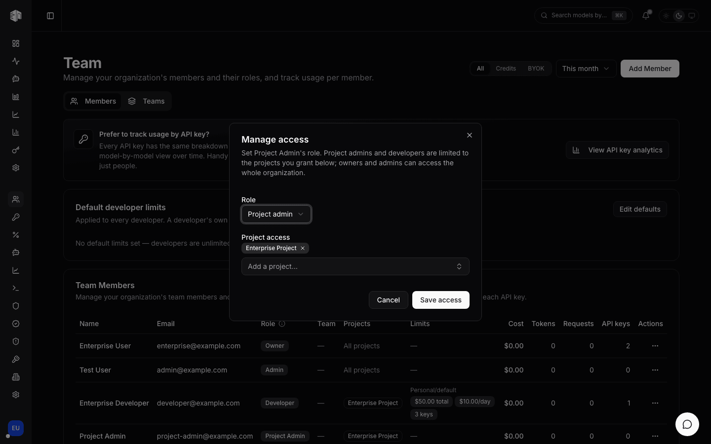 Assigning a project admin to selected projects